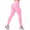 Pantalones de yoga fitness personalizados de tiro alto con bolsillo y efecto push-up en los glúteos para mujer, sin costuras, elásticos, para correr, ajustados, atléticos y de fitness
