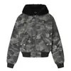 Chamarra de Algodón con Capucha Corta Camuflaje Zuoshan Diao para Hombre Estilo Invierno Streetwear Americano Punk Acolchada con Cuello de Piel Chaqueta