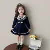 Vestido Suéter de Punto con Cuello Azul Marino Estilo Coreano para Niñas Otoño Invierno 2026 Nueva Moda Infantil Falda Elegante para Niñas Pequeñas