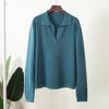 Suéter de Solapa de Color Puro Transfronterizo Europeo y Americano Otoño e Invierno 2024 Elegante Manga Larga Retro Suelto Cálido Suéter Polo