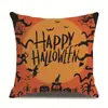 Funda de almohada de lino para Halloween, funda de cojín para reposacabezas impresa