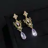 Pendientes de Zirconia Coloridos Pesados Brillantes Artesanales Estilo Retro Artístico Elegantes para Cena Pendientes Vintage de Alta Gama