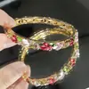Pulsera de Esmalte Tulipán Hueco en Stock de la Fábrica de Origen, Diseño Floral y de Hojas Colorido con Diamantes, Banda Delgada Cloisonné, Estilo Chino al por Mayor