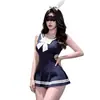 Lencería Erótica Tallas Grandes Uniforme de Conejita Campus Junior Deseo Puro Atuendo de Batalla Estudiantil con Tirantes Sexy Fácil de Quitar Entrepierna Abierta