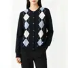 Cárdigan de punto largo con patrón de diamantes, cálido y elegante, para mujer, nueva colección Otoño 2026, chaqueta suéter retro americana