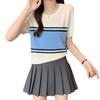 Popular Top de Punto Interior de Verano para Mujer de Manga Corta, Nuevo Estilo, Seda de Hielo Fina Transpirable, Combinación de Colores, Casual, Suelto, Adelgazante