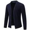 Cárdigan de punto con cuello en V para hombre, suéter chaqueta simple de color liso con botones para otoño e invierno, top casual holgado de manga larga para hombre