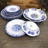 Plato Hondo de Cerámica Redondo Estilo Chino Planta Flor Estilo Retro Azul y Flor Comercial Plato para Cena Restaurante Plato para Sopa Plato Hondo Platillo Plato para Sopa