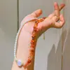 Collar de perlas barrocas rojas del sur naturales de alta calidad, cadena para la clavícula con perlas redondas de cristal artificial