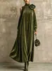 Vestido Largo de Estilo Europeo Otoño 2026 Más Vendido Verde Oliva Plisado con Decoración Floral en los Hombros Vestido Largo Holgado para Mujer