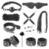 El juego de accesorios SM Jiuai incluye correas de sujeción, bola de mordaza, antifaz, esposas auxiliares para manos y pies, pinzas para pezones para entrenamiento sexual.
