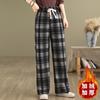 Tiroteo Real Original Otoño e Invierno Nuevo Pantalones Casuales de Lana Vintage a Cuadros para Mujer Pantalones Haren Rectos Engrosados con Forro de Lana Británico