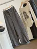 Moda Retro Estampa de Leopardo Mistura de Lã Calça de Faca Tortuosa Feminina 2026 Outono Inverno Novo Cintura Alta Solta Emagrecedor Casual Perna Larga Calça Longa
