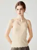 Camisola de punto 100% cachemira pura con cuello en V para mujer, corte ajustado, camiseta base sin mangas, top interior de color liso para otoño e invierno