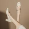 Sapatos Estilo Ballet de Uma Linha com Laço, Sapatos Mary Jane Femininos, Salto Grosso Estilo Pequeno Fragrante, Sapatos Femininos de Alto Nível