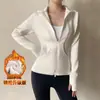 Chaqueta Gruesa Forrada de Polar Cálido para Mujer, Temporada de Primavera, Cuello Alto, Doble Cremallera, Top de Yoga Ajustado, Ropa Deportiva para Correr y Fitness