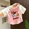 Camiseta de Manga Corta para Niña 2026 Nuevo Estilo para Niños Mayores, Top de Algodón Puro Lindo de Verano para Niña con Costuras Visibles, Camiseta Básica de Corte Holgado