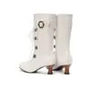 Botas Femininas Estilo Martin para Comércio Exterior, Botas Versáteis de Couro de Cano Médio para Outono e Inverno, Bico Redondo, Zíper Lateral, Solado de Borracha, Antiderrapante, Botas Femininas de Tamanho Grande