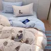 Juego de cuatro piezas de tela cepillada 100% algodón, diseño de patchwork bordado, diseño de manzana pequeña, sábana bajera de algodón puro, ropa de cama tamaño individual para dormitorios estudiantiles