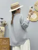 Camisa feminina de algodão com mangas compridas e camada dupla, qualidade de exportação, macia e amiga da pele, simples e versátil, corte solto