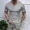 Europa y Estados Unidos verano transfronterizo ventas rápidas Amazon camiseta waffle con capucha traje deportivo casual de manga corta y pantalones cortos para hombre
