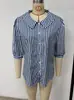 Camisa de mujer de lino a rayas de diseño de verano transfronterizo europeo y americano, nicho, para ir al trabajo, nueva, holgada, de manga corta