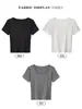 3719 Camiseta de Manga Raglán Cuello en U Manga Corta Mujer Primavera Verano Delgada Adelgazante Sentido del Diseño Piel Clara Versátil Top Básico