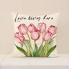Fronha Estampada de Tulipa Combinação Poliéster Respirável Almofada de Letra Conjunto Rosa Almofada para Sofá de Casa Interna
