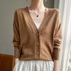 2024 Primavera Nova Malha de lã feminina Decote em V Cardigan Suéter Feminino Casaco Feminino de mangas compridas Cabelo estilo coreano