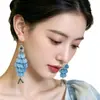Brincos de Gancho Criativos Azuis com Franjas de Escamas de Peixe, Estilo Europeu e Americano, Moda para Férias na Praia, Brincos de Personalidade Elegantes para Mulheres