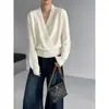 Suéter de punto cruzado con cuello en V estilo coreano Jiangzuo para mujer, top base adelgazante de ajuste holgado de nicho para otoño 98981