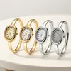 Relógio Pulseira GEDI Retrô Oval Dourado para Mulheres Números Romanos Mostrador Cravejado com Diamantes Leve Integrado Luxo de Nicho para o Dia a Dia Relógio de Quartzo