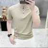 Nueva Camiseta de Manga Corta con Cuello Mao Estilo Chino para Hombre, Nuevo Estilo de Verano, Color Sólido, Casual, Transpirable, Absorbente de Sudor, Top para Papá de Mediana Edad