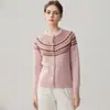 Cárdigan de punto de cachemira de color ámbar con patrón Fair Isle retro, corte holgado, con diseño de hilo floral y trenzado, abrigo suéter para mujer