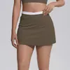 Novo Estilo Transfronteiriço Cor Nude Toque Macio Bloco de Cores Cintura Alta Costela Falso Duas Peças Saia Esportiva Anti-Exposição Saia de Tênis Roupa de Yoga
