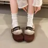 Chinelos de Pelúcia Camélia Retrô para Mulheres 2026 Novo Inverno Solado Grosso Quente Tira Única Bico Fechado Chinelos Birkenstock