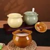 Pote de Cerâmica Doméstico com Duas Alças para Banha com Tampa, Recipiente Resistente a Altas Temperaturas para Armazenamento de Óleo, Pote de Cozinha para Banha e Óleo de Gergelim