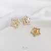 Aretes de Oro Relleno de 14K con Circonita Micropavimentada en Forma de Luna, Trébol de Cuatro Hojas, Estrella de Cinco Puntas, Perla con Medio Agujero, Material para Aretes DIY