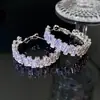 Pendientes de Aro Cuadrado de Cristal con Diamantes Completos y Aguja Plateada, Lujosos, Modernos y Exquisitos, Estilo Nicho, Pendientes Geométricos de Alta Gama para Mujer