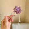 Grampo de Cabelo Dourado Folha Roxa para Mulheres, Grampo de Coque de Alta Qualidade, Novo Acessório de Cabelo Estilo Chinês Moderno