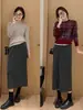 Thirteen Lines Otoño e Invierno Mujer 2024 Nueva Falda Recta de Mezcla de Lana Versátil Adelgazante de Cintura Alta
