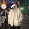 Moletom com capuz masculino, cardigã liso da moda para primavera/outono, jaqueta casual estilo coreano, versátil e estiloso, top com zíper estilo Hong Kong