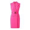 Vestido Colete Elegante de Luxo Leve para Socialite Sem Mangas Fivela de Cinto Cor Vermelho Rosa Fresco Vestido Curto no Estilo Western para Quadril