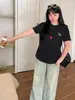 Inno Roupa Feminina Plus Size Camiseta com Bordado de Cavalinho Ano Zodiacal 2026 Primavera Nova Camada Base Básica Top 124113