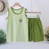 Conjunto de Camisetas Infantis, Pijama de Verão Sem Mangas 100% Algodão para Meninos, Coletes e Shorts Estudantis Infantis Tamanhos Médio e Grande, Roupas de Casa para Meninas