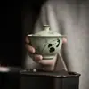 Mingzhishan Zhi Panda Jugando con Bambú Tazón de Té de Cerámica Pintado a Mano para Salas de Té e Intelectuales, Juego de Té de la Cultura de Sichuan
