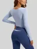 Top de Yoga de Manga Larga con Bloques de Color Color Durazno Transfronterizo, Top Deportivo Running Fitness Adelgazante con Sensación Nude para Mujer