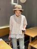 Camisa Falsa de Dos Piezas Top para Mujer Primavera 2025 Nuevo Moda Suelta Estilo Occidental Calado Bordado Chaqueta Pequeña