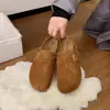 Birkenstock de Couro Genuíno e Veludo ~ Sapatos com Algodão Interno para Aumentar a Altura para Uso Externo, Novos Sapatos Casuais Versáteis de Inverno Slip-On com Biqueira Quente