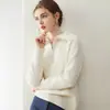 Cuello camisero, engrosado, media cremallera, 100% cachemir, suéter pullover cómodo, suave y cálido para mujer, manga larga, capa base de punto